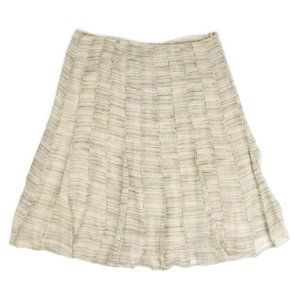 Emanuel Ungaro Beige Brushstroke Print Silk Chiffon Flared Knee Midi Skirt 14